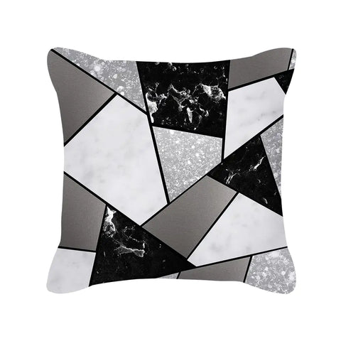 Silver Grey Geometric Print Peach Skin Throw Pillow