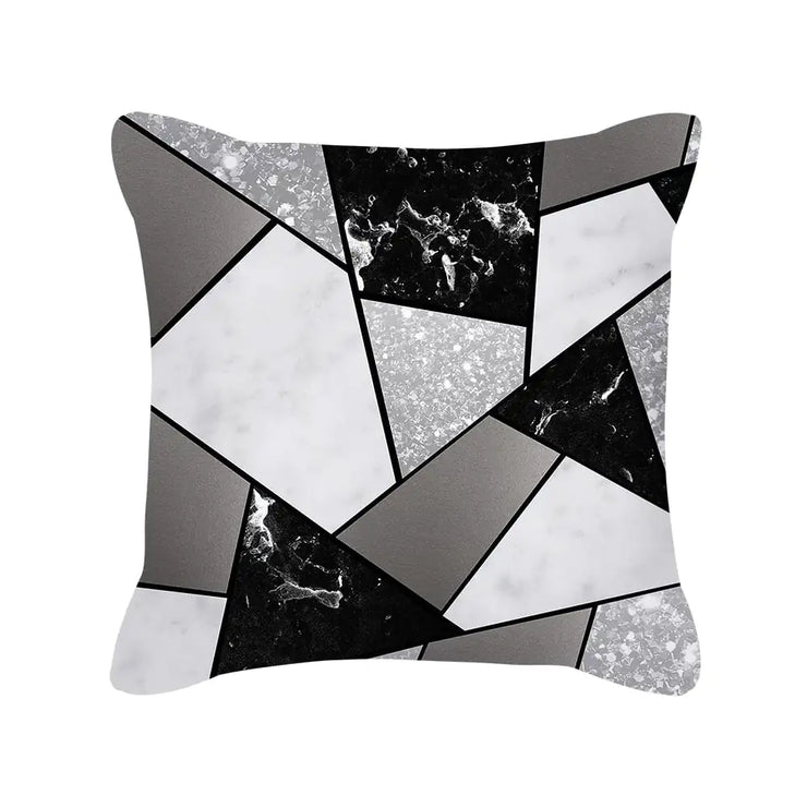 Silver Grey Geometric Print Peach Skin Throw Pillow