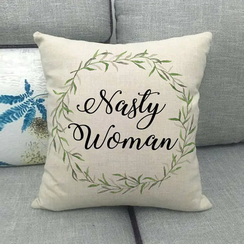 Watercolor Rose Inspirational Word Linen Cushion Cover
