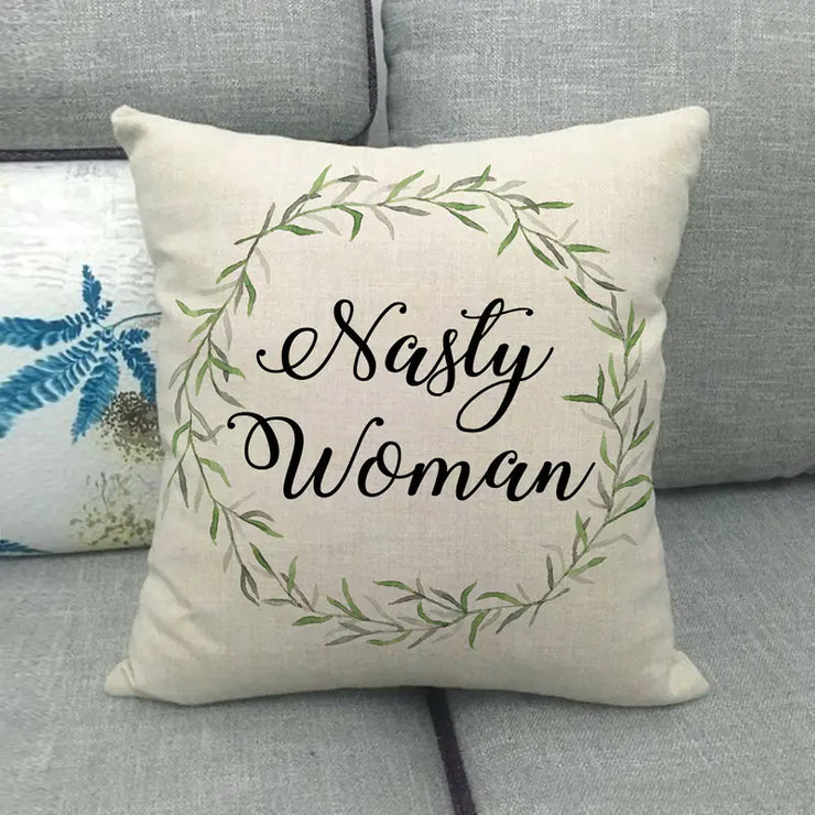Watercolor Rose Inspirational Word Linen Cushion Cover