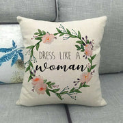 Watercolor Rose Inspirational Word Linen Cushion Cover