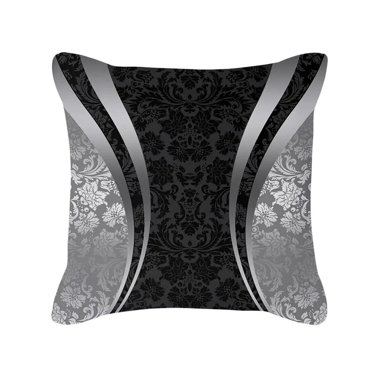 Silver Grey Geometric Print Peach Skin Throw Pillow