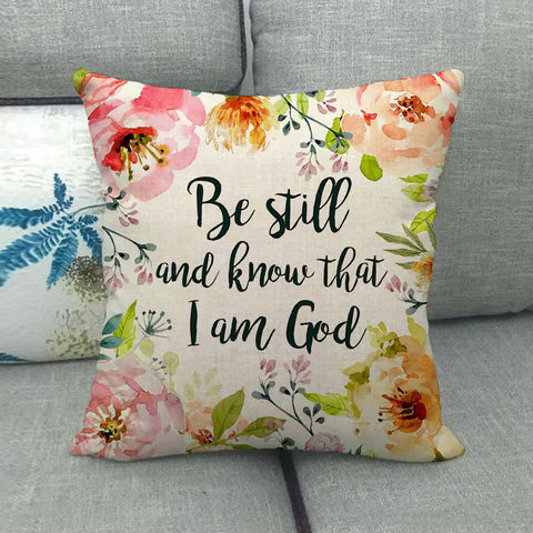 Watercolor Rose Inspirational Word Linen Cushion Cover