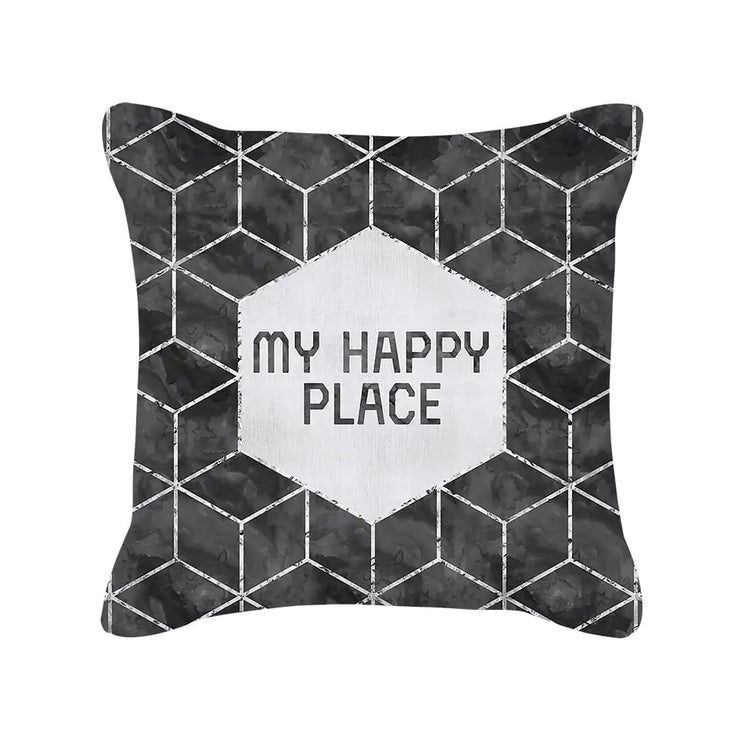 Silver Grey Geometric Print Peach Skin Throw Pillow