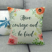 Watercolor Rose Inspirational Word Linen Cushion Cover