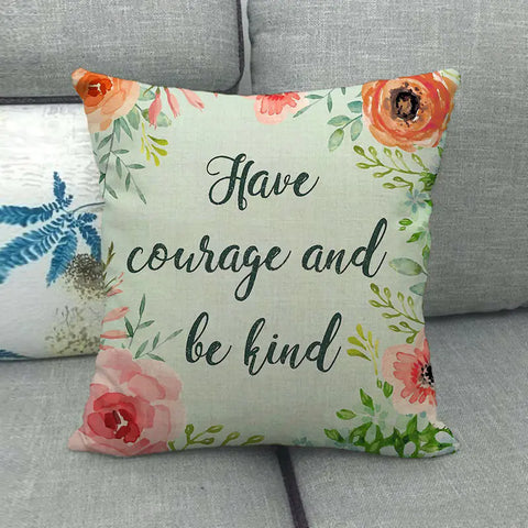 Watercolor Rose Inspirational Word Linen Cushion Cover