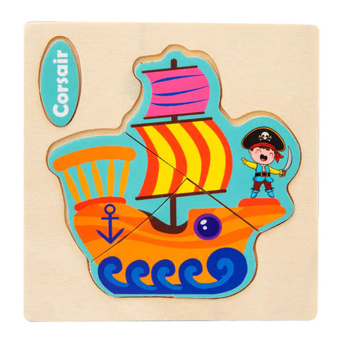 3D Wooden Cartoon Animal Traffic Puzzle for Kids