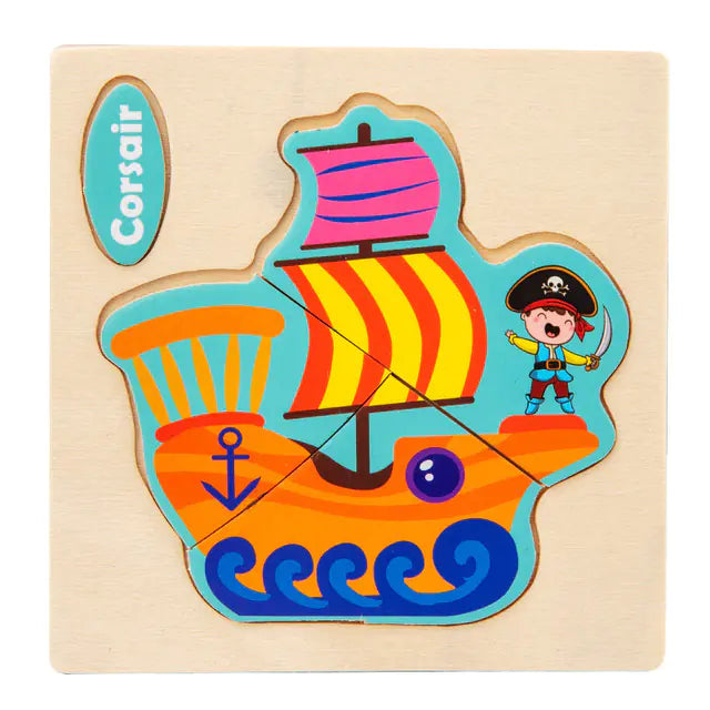 3D Wooden Cartoon Animal Traffic Puzzle for Kids