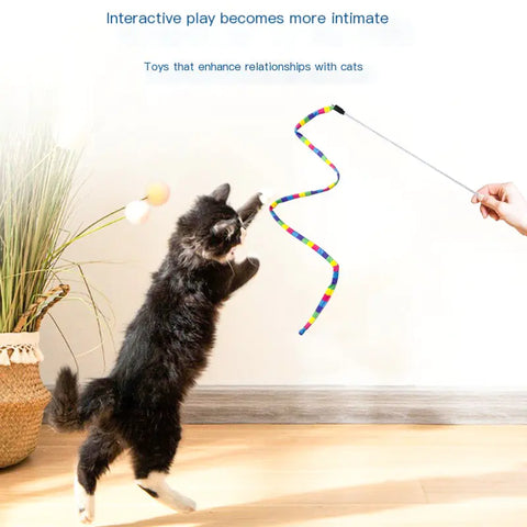 Interactive Cat Toy with Rainbow Stripes and Bell