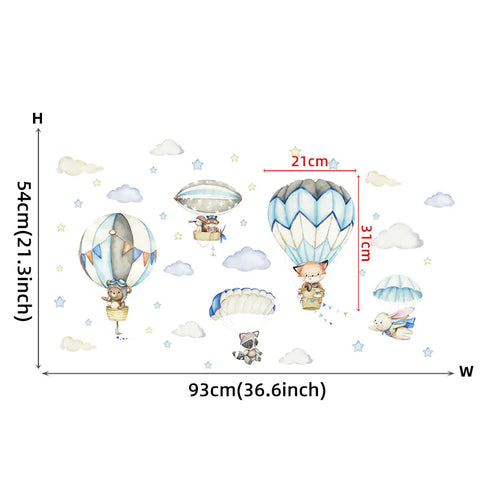 Cartoon Animal Hot Air Balloon Wall Stickers for Kids