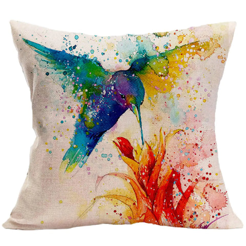 Rainbow Bird Cartoon Linen Pillowcase