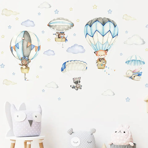 Cartoon Animal Hot Air Balloon Wall Stickers for Kids