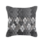 Silver Grey Geometric Print Peach Skin Throw Pillow