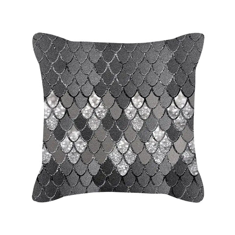 Silver Grey Geometric Print Peach Skin Throw Pillow