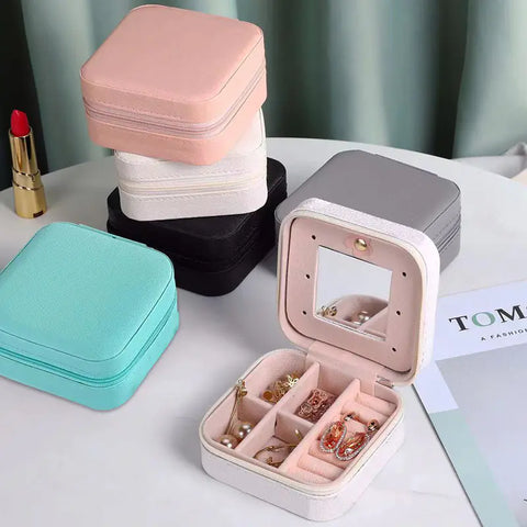 Portable Jewelry Box with Mirror and PU Leather Organizer